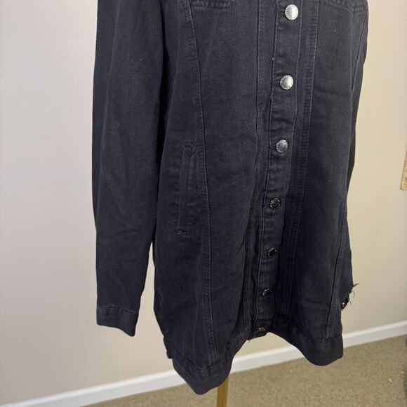 Ci Sono Distressed Long Black Denim Jacket US Women's L New - Picture 3 of 8